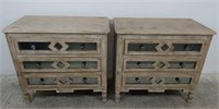 Pair of 3-drawer nightstands with mirrored accents
