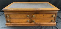 Antique oak lift top spool cabinet with 4 drawers