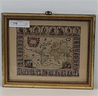 Antique map print 13"×16" glass cover