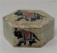 Soapstone hand painted elephant jewelry box 4.5"×2