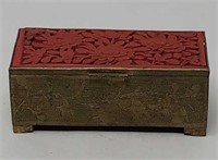 Chinese cinnabar brass stamp box 3.5"×1.5"×1.5"