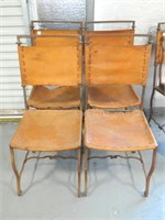 Set of Four Iron Chairs - Leather Seats & Backs
