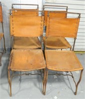 Set of Four Iron Chairs - Leather Seats & Backs