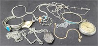 Small box of costume jewelry, necklaces,