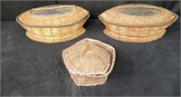 3 antique French woven baskets