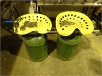 (2) Painted Green Milk Cans w/ Tractor Seats