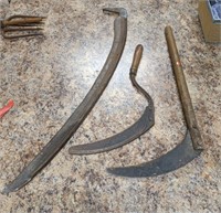 Lot of Two Corn Knives and Scythe Blade