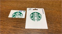 (2) Starbucks Gift Cards $45 Total Value