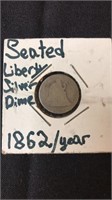 1862 Seated Liberty Silver Dime