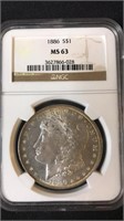 1886 Graded MS 63 Silver Morgan