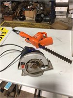 Circular Saw and Hedge Trimmer Both Working