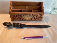 EBONY WOOD LETTER OPENER AND LETTER BOX