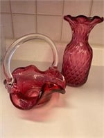 2 PIECES OF CRANBERRY GLASS