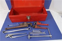 Assorted Tool w/Metal Tool Box-Ridgid PipeWrenches