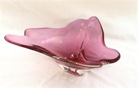 Large Art Inspired Cranberry Glass Bowl