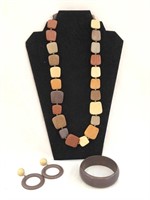 Wooden Necklace, Bracelet & Earring Set