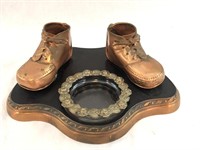 Vintage Bronze Baby Shoes w/Stand and Trinket Dish
