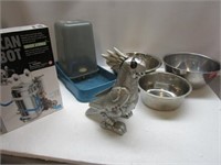Pet Food Bowls, Polly Parrot, & Tin Can Robot