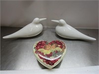 Ceramic Bird Figurines & Trinket Box