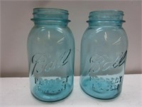 2 Blue Quart Mason Jars