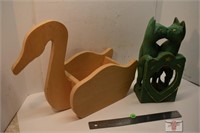 Wooden Swan Planter and wooden cats ornament