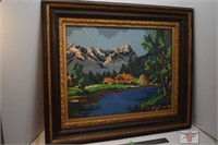 Needlepoint Picture 26" x 21" (Glass is Cracked)