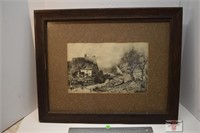 Oak Framed Picture, Original Ink Etching 22" x 18"