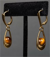 Vintage 14K Yellow Gold Tiger's Eye Drop Earrings