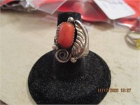 Silver Coral Native American Indian Ring-6.2 g