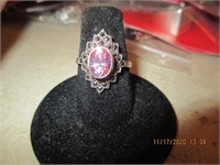 Sterling Tourmaline Marcasite Signed Ring-2.9 g