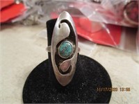 Solid Silver Native American Ring w.Turq. Stone