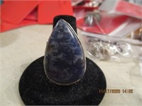 925 Silver Teardrop Blue Stone Ring-8.5 g
