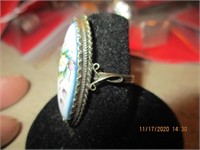 925 Hand Painted Stone Ring-4.9 g