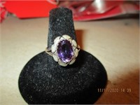 Sterling Taxco Mexico Amethyst Signed Ring-3.1 g