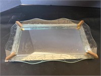 Vintage etched glass mirrored dresser tray
