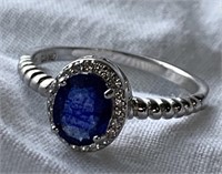 Sterling Silver Ring w/ Sapphire Gemstone Sz 9