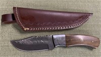 8" Damascus Knife w/ Leather Sheath