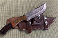 8.25" Damascus Knife w/ Leather Sheath