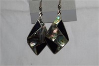 Alpaca Silver Dangle Earrings w/ Abalone  Marked