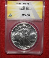 1989 Silver Eagle Dollar MS68  ANACS