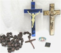 Rosary w large wood beads - 2 crosses