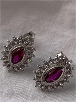 Sterling Silver Earrings w/ Red Stones