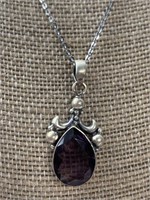 Sterling Silver Necklace w/ Purple Stone