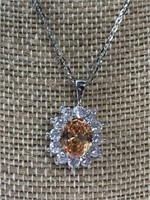 Sterling Silver Necklace w/ Pale Orange Stone