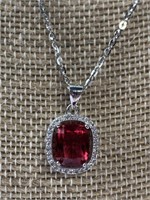 Sterling Silver Necklace w/ Red Stone