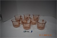 Eight Pink Glass Cups