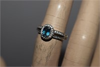 Sterling Silver Ring w/ Blue Spinel & White Stones