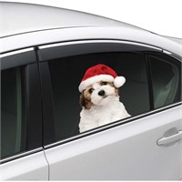 Passenger Car Window Clings Dog with Santa Hat