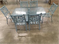 Metal & Glass Patio Table & 6 Chairs