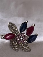 Sterling Silver Ring w/ Ruby & Sapphire Gemstones